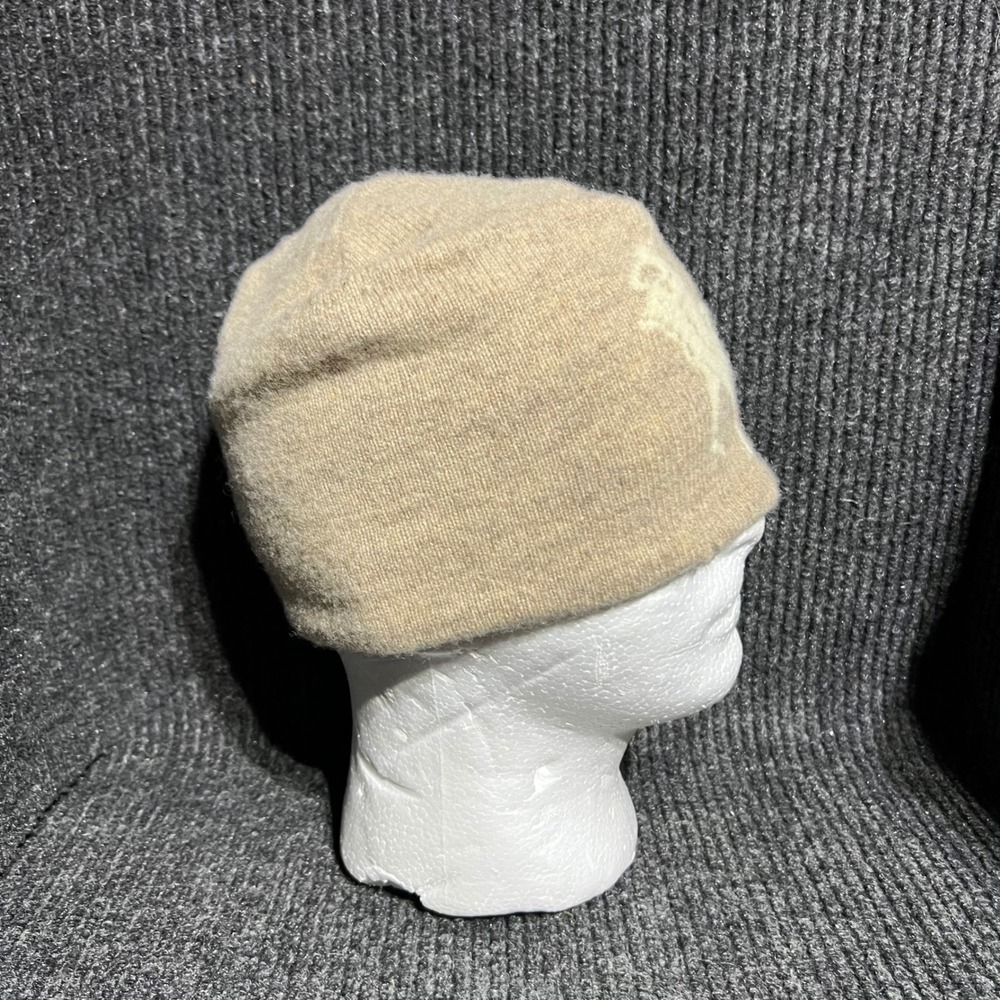 Vintage Polo Ralph Lauren Beanie Unisex OS Tan Lambswool Big Pony Fleece Lined - Picture 2 of 9